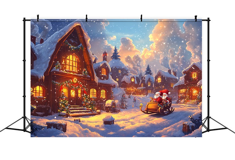 Fotografie Backdrops Weihnachten Santa's Sleigh Village Lights Backdrop BRP11-159