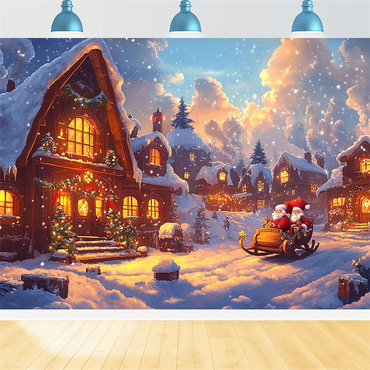 Fotografie Backdrops Weihnachten Santa's Sleigh Village Lights Backdrop BRP11-159