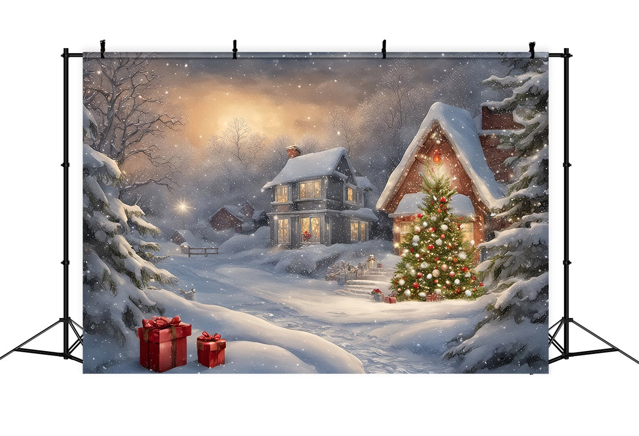 Weihnachten Stoff Backdrop Snowy Village Geschenk Kulisse Hintergrund BRP11-161