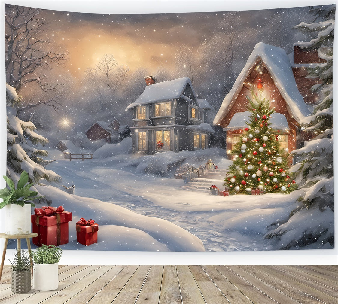 Weihnachten Stoff Backdrop Snowy Village Geschenk Kulisse Hintergrund BRP11-161