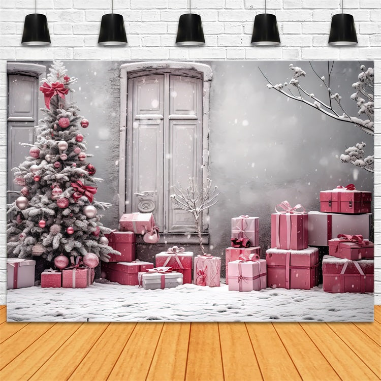 Weihnachten Schnee Backdrop Rosa Geschenk Szene Backdrop BRP11-174