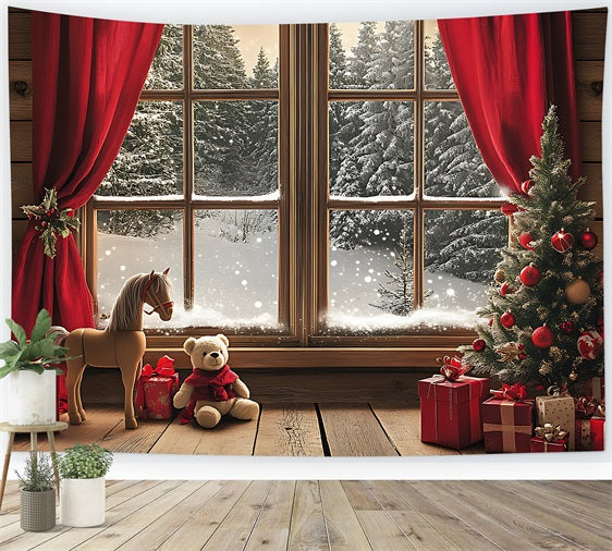 Weihnachten Thema Hintergrund Hütte Blick durch Fenster Hintergrund BRP11-176