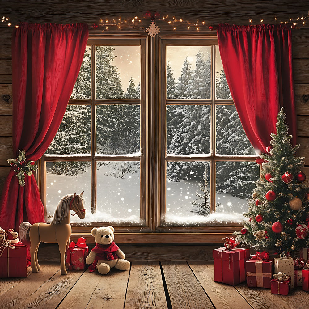 Weihnachten Thema Hintergrund Hütte Blick durch Fenster Hintergrund BRP11-176