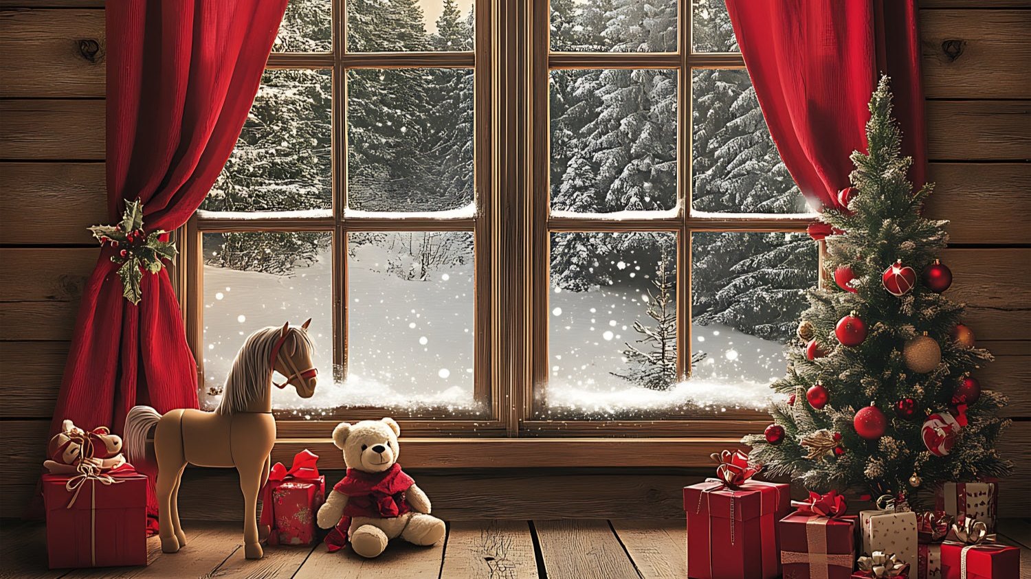 Weihnachten Thema Hintergrund Hütte Blick durch Fenster Hintergrund BRP11-176