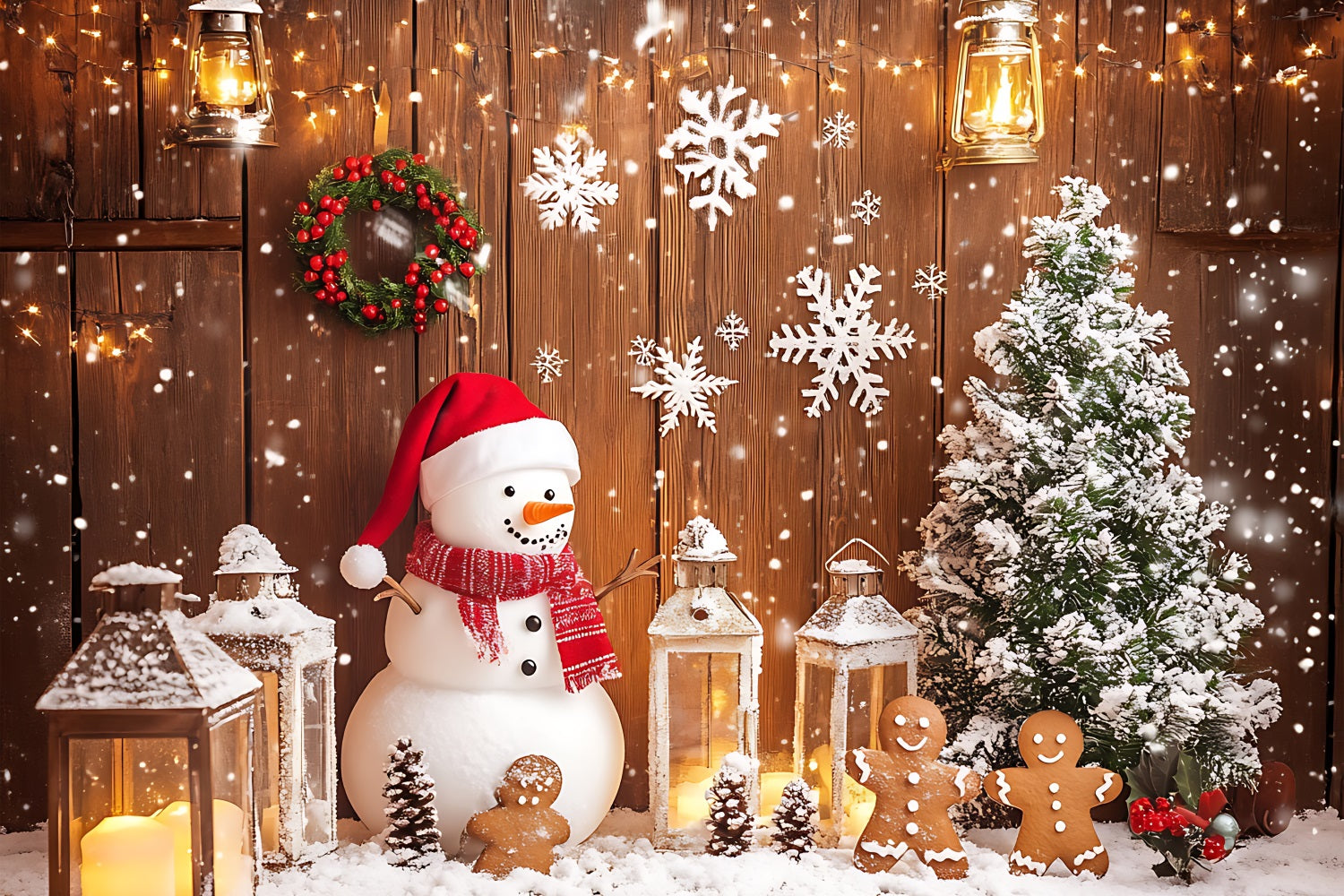 Frohe Weihnachten Fotokulisse Laterne Schneemann Baum Hintergrund BRP11-177