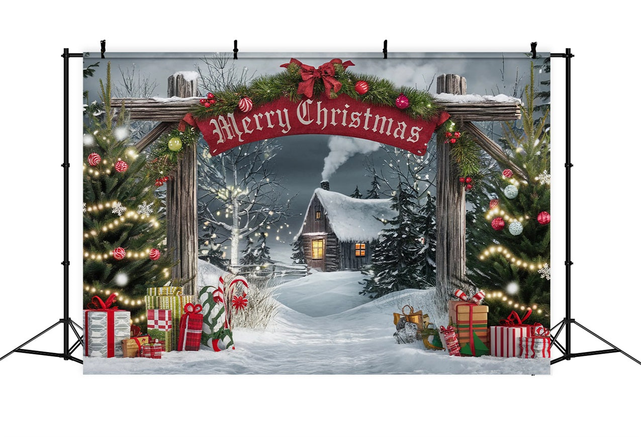 Fröhliche Weihnachten Backdrop Gateway Cabin Scene Backdrop BRP11-181