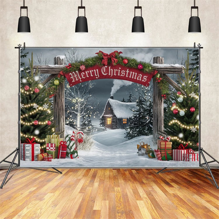 Fröhliche Weihnachten Backdrop Gateway Cabin Scene Backdrop BRP11-181