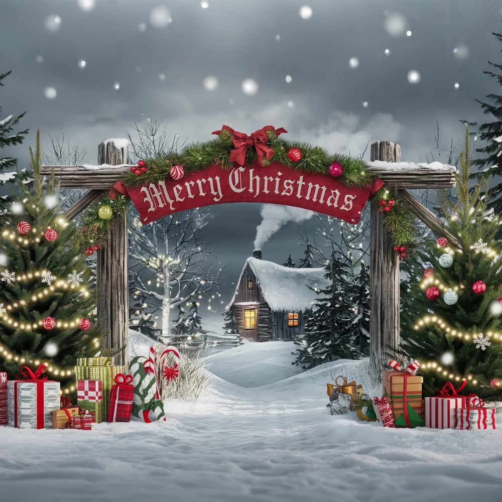 Fröhliche Weihnachten Backdrop Gateway Cabin Scene Backdrop BRP11-181