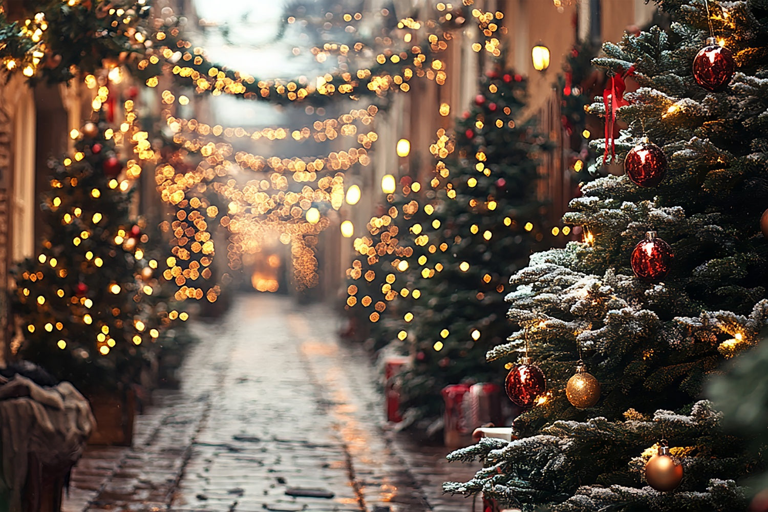 Weihnachtliche Kulissen Lichter leuchtende Winterallee Kulisse BRP11-182