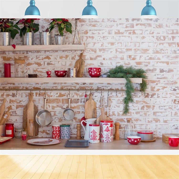 Weihnachten Küche Fotografie Hintergrund Backsteinwand Dekor Hintergrund BRP11-187