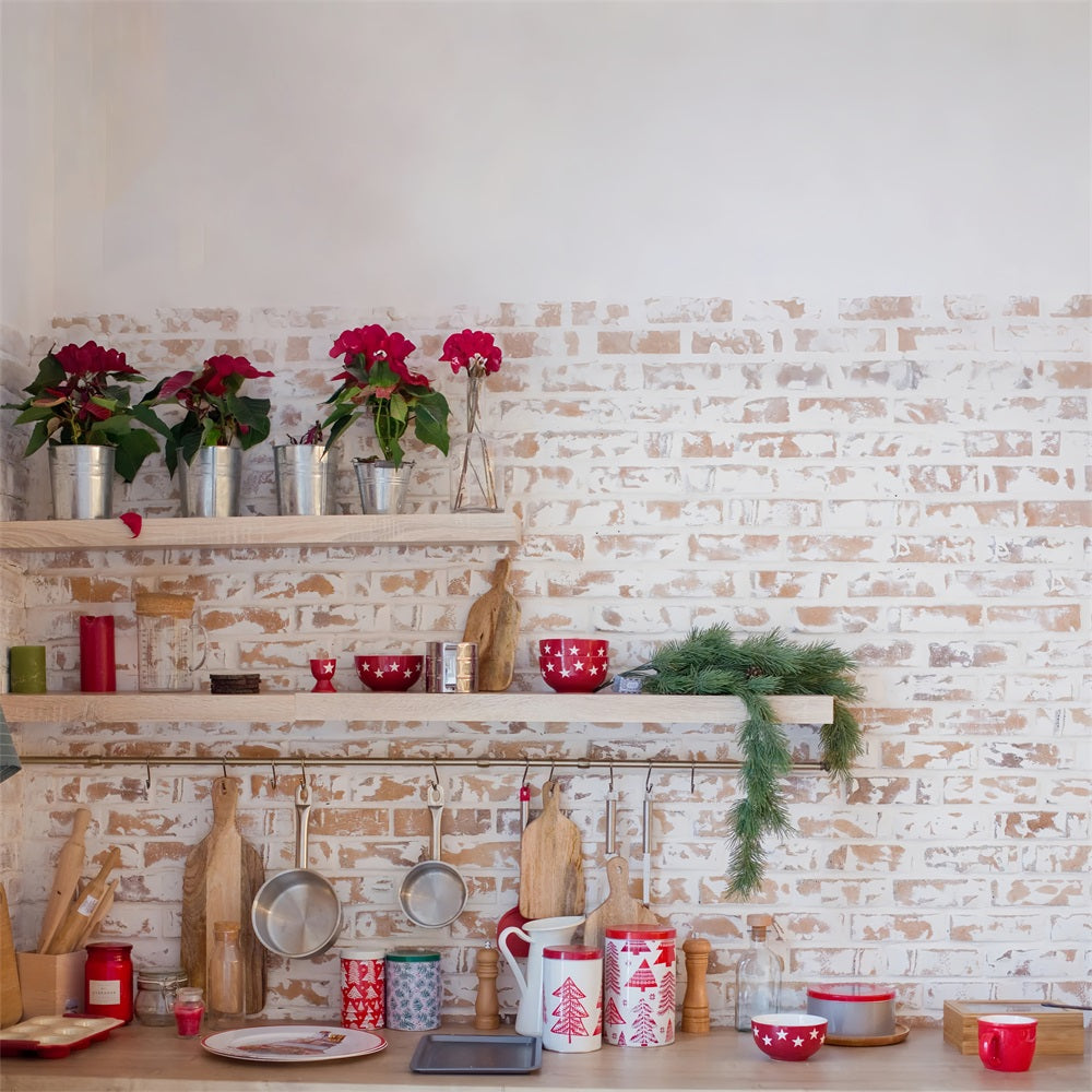 Weihnachten Küche Fotografie Hintergrund Backsteinwand Dekor Hintergrund BRP11-187