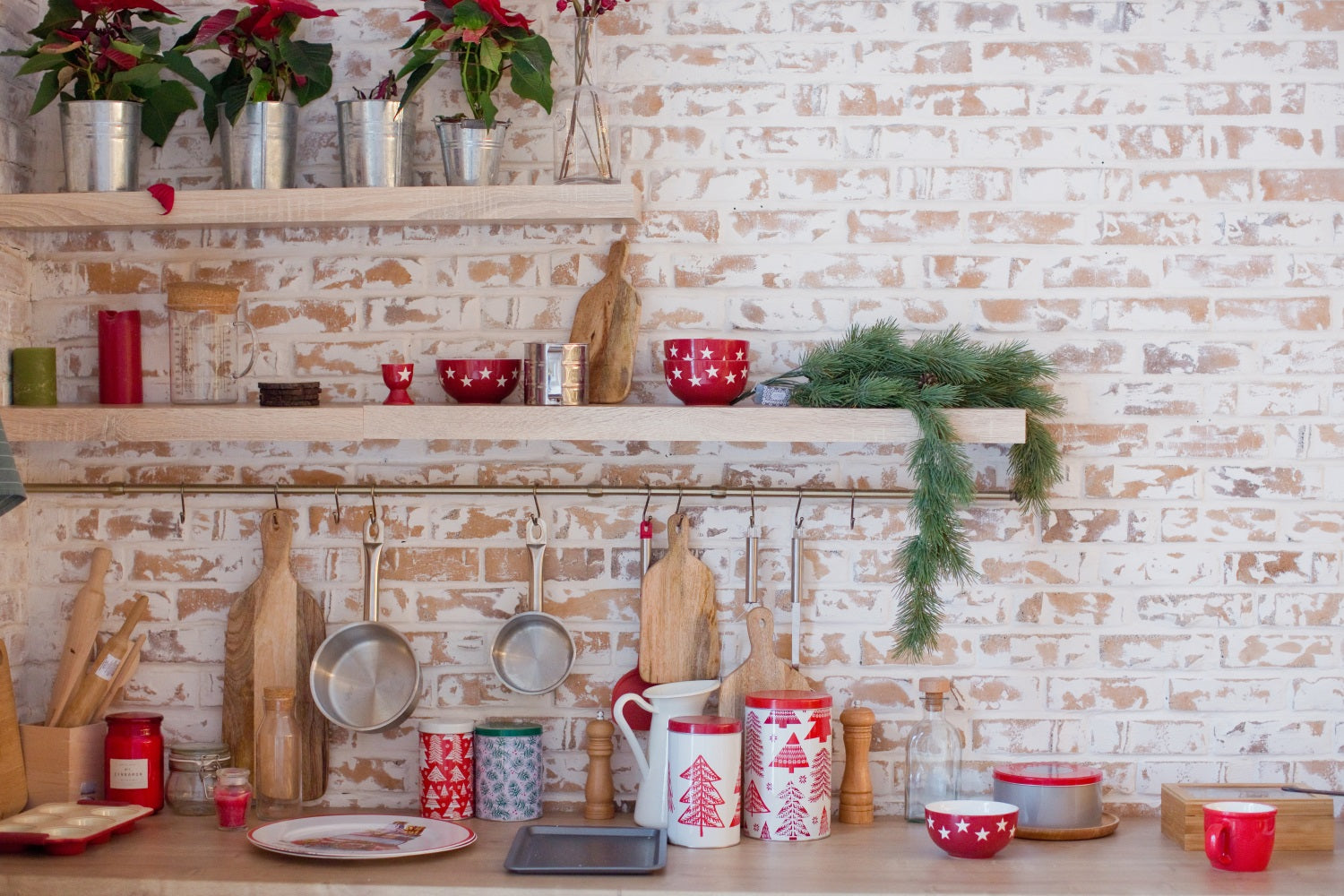 Weihnachten Küche Fotografie Hintergrund Backsteinwand Dekor Hintergrund BRP11-187