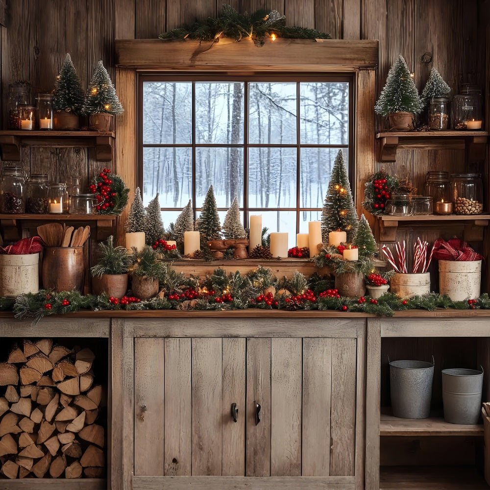 Weihnachten Fotokulisse Ideen verschneites Fenster Küche Hintergrund BRP11-193