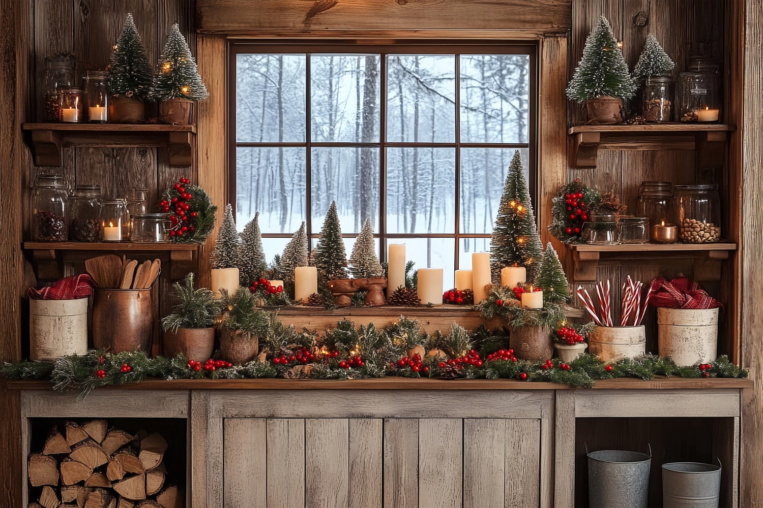 Weihnachten Fotokulisse Ideen verschneites Fenster Küche Hintergrund BRP11-193