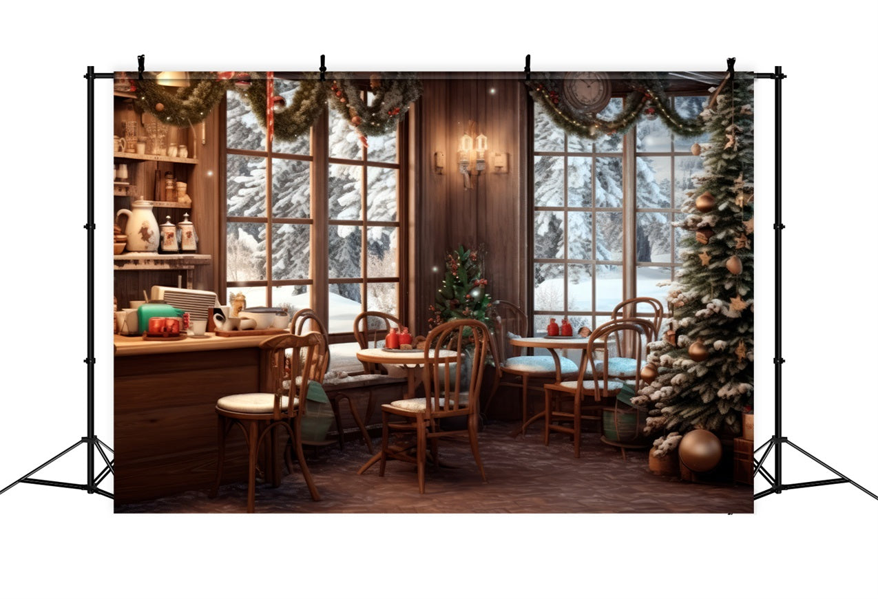 Stoff Weihnachten Backdrops Café verschneiten Winter Ansicht Backdrop BRP11-199