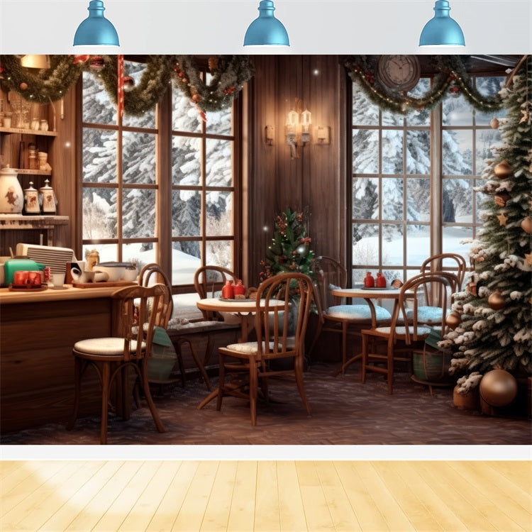 Stoff Weihnachten Backdrops Café verschneiten Winter Ansicht Backdrop BRP11-199