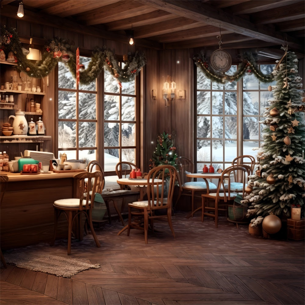 Stoff Weihnachten Backdrops Café verschneiten Winter Ansicht Backdrop BRP11-199