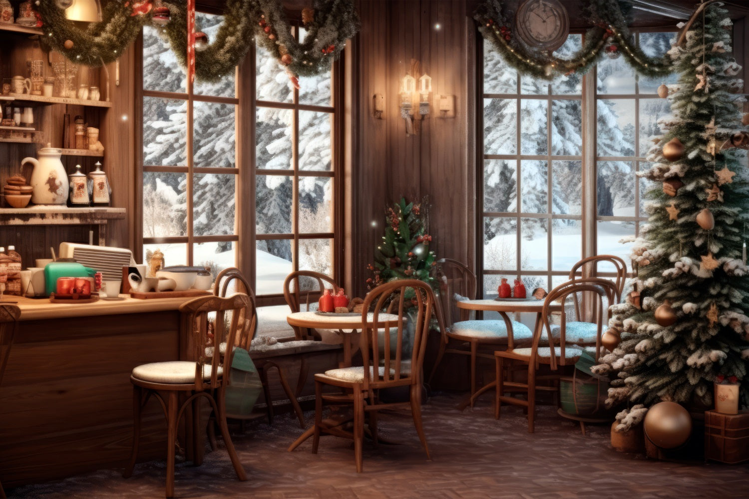 Stoff Weihnachten Backdrops Café verschneiten Winter Ansicht Backdrop BRP11-199