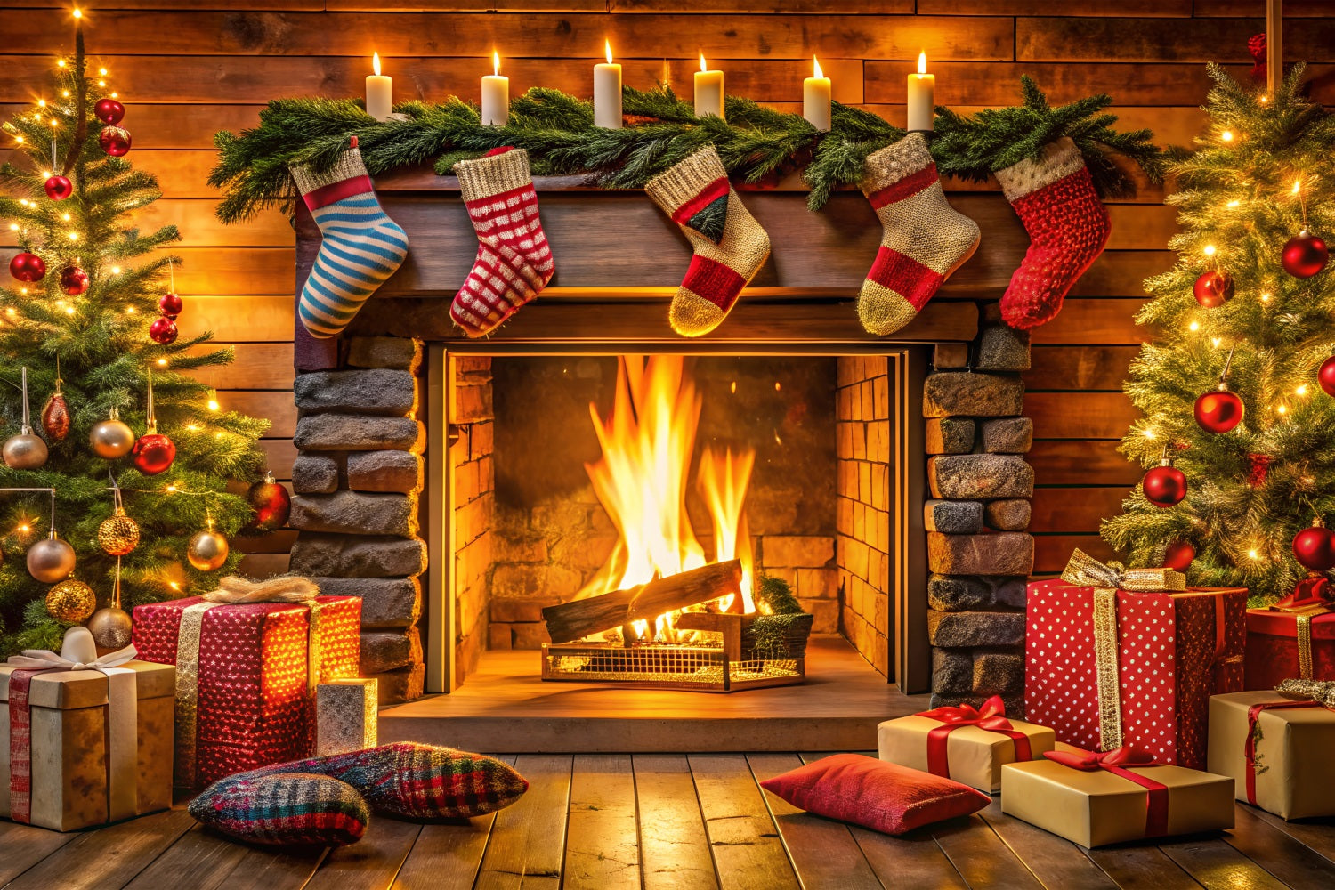 Weihnachten Backdrop mit Kamin Strümpfe Dekor Backdrop BRP11-216