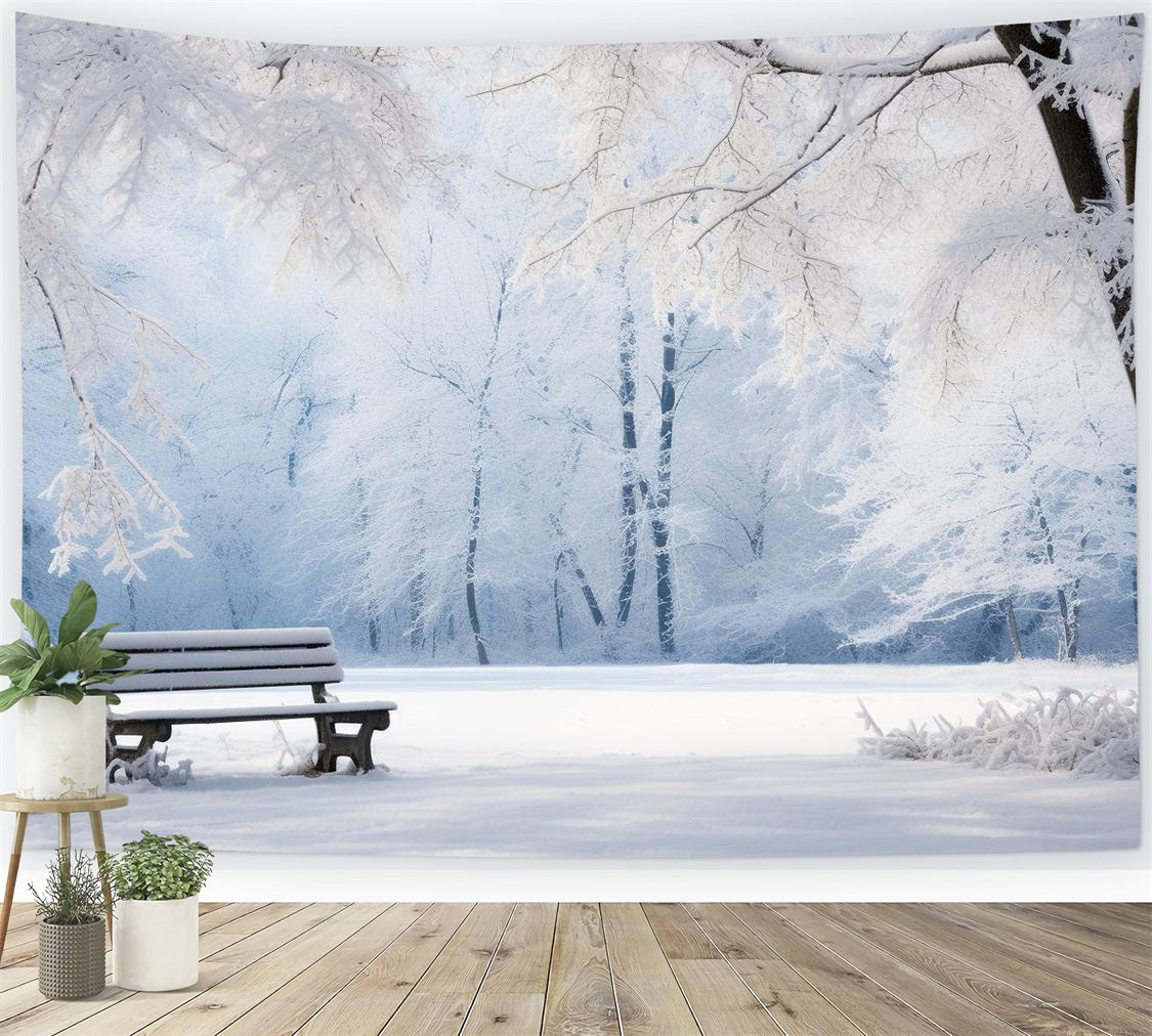 Winter Serene Hintergrund Schneebedeckte Parkbank Hintergrund BRP11-22