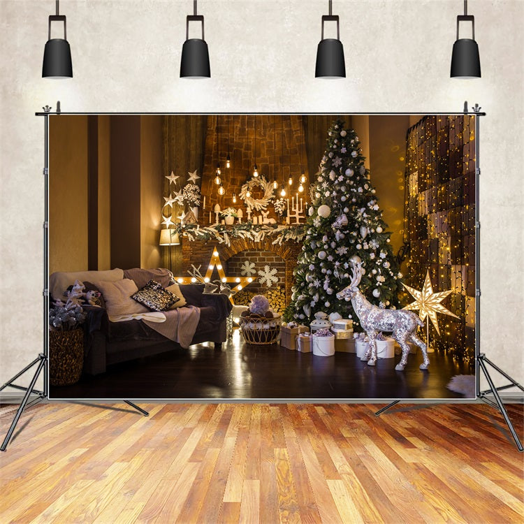 Weihnachten Fotografie Backdrop Wohnzimmer Rentier Baum Backdrop BRP11-222