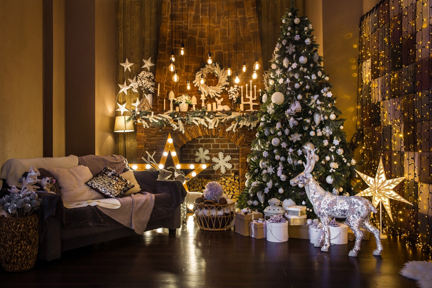 Weihnachten Fotografie Backdrop Wohnzimmer Rentier Baum Backdrop BRP11-222