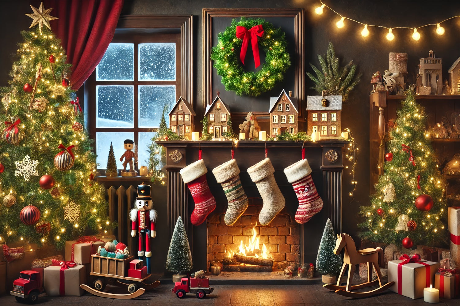 Weihnachten Kamin Backdrops Nussknacker Strumpf Festliche Backdrop BRP11-223