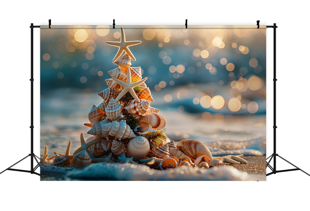 Weihnachten Stoff Backdrop Beachy Muschel Baum Seestern Backdrop BRP11-229