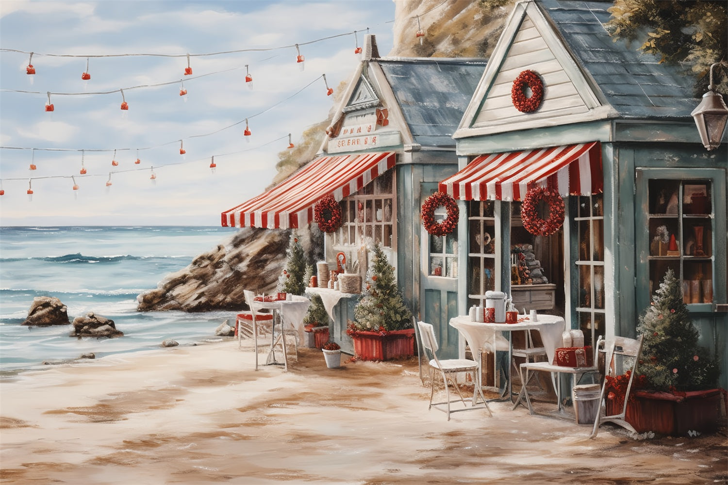 Weihnachts Hintergrund Außenbereich Seaside Tables Awning Backdrop BRP11-234