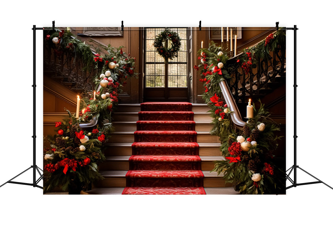 Elegante Weihnachten Backdrop Treppe Roter Teppich Girlande Backdrop BRP11-237