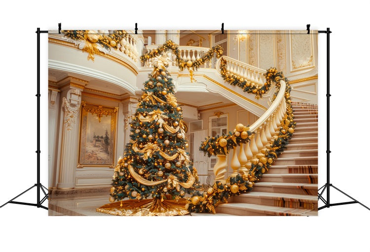 Weihnachtsfeier Backdrops Goldene Treppe Baum Dekor Backdrop BRP11-238