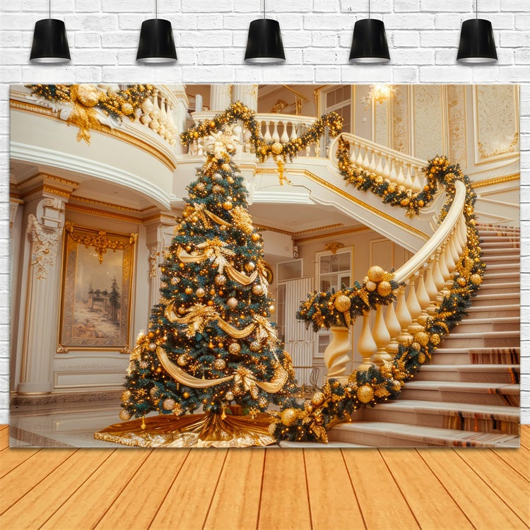 Weihnachtsfeier Backdrops Goldene Treppe Baum Dekor Backdrop BRP11-238