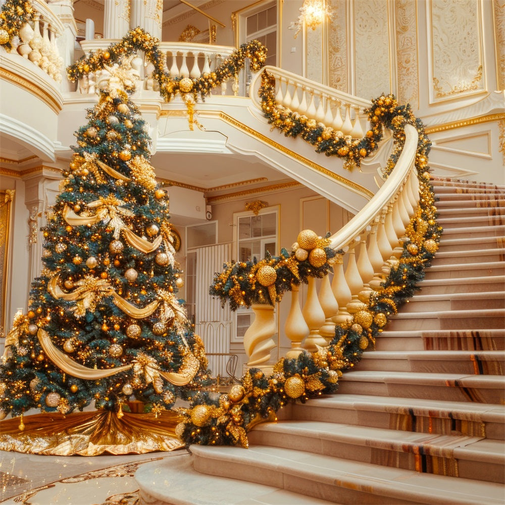 Weihnachtsfeier Backdrops Goldene Treppe Baum Dekor Backdrop BRP11-238