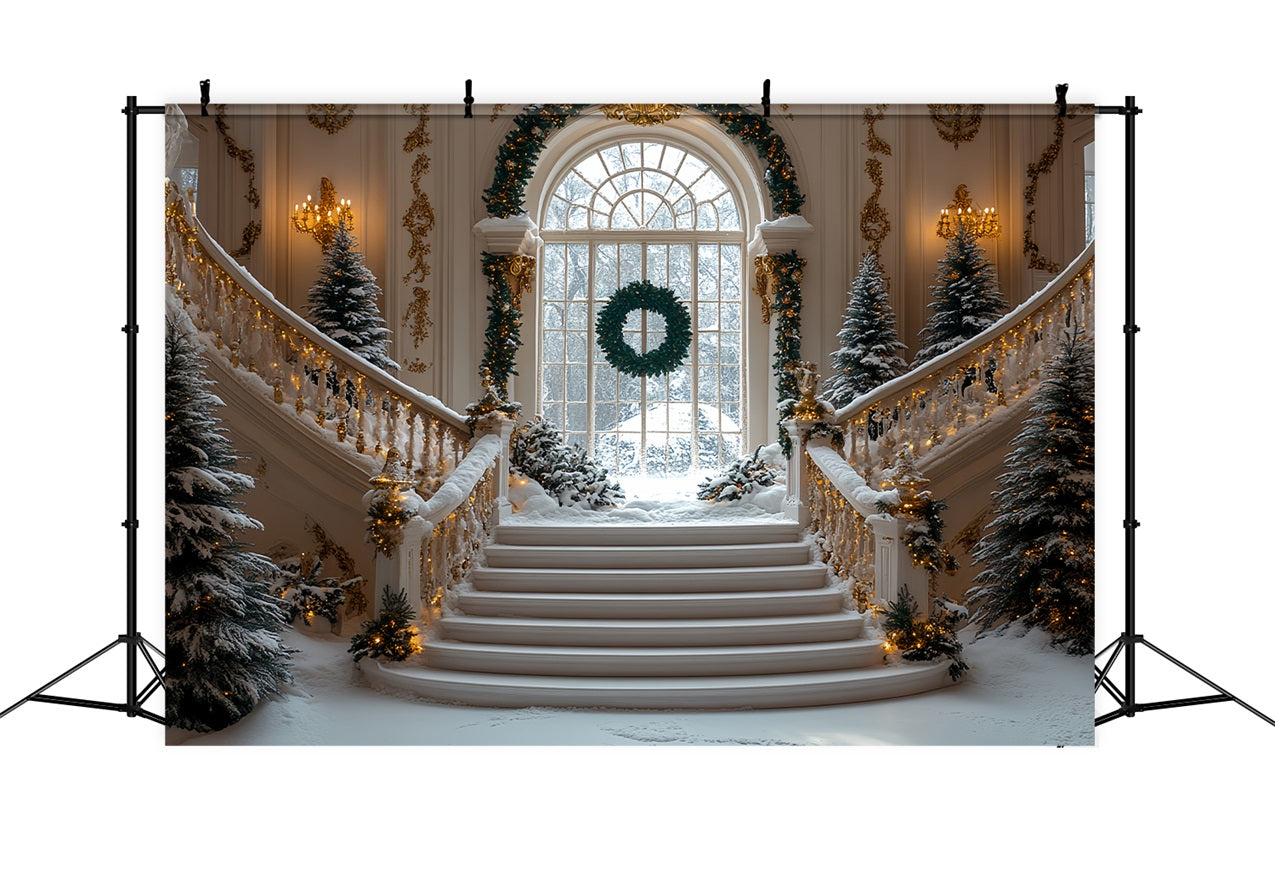 Weihnachten Schnee Backdrop Goldene Akzente Treppe Backdrop BRP11-244