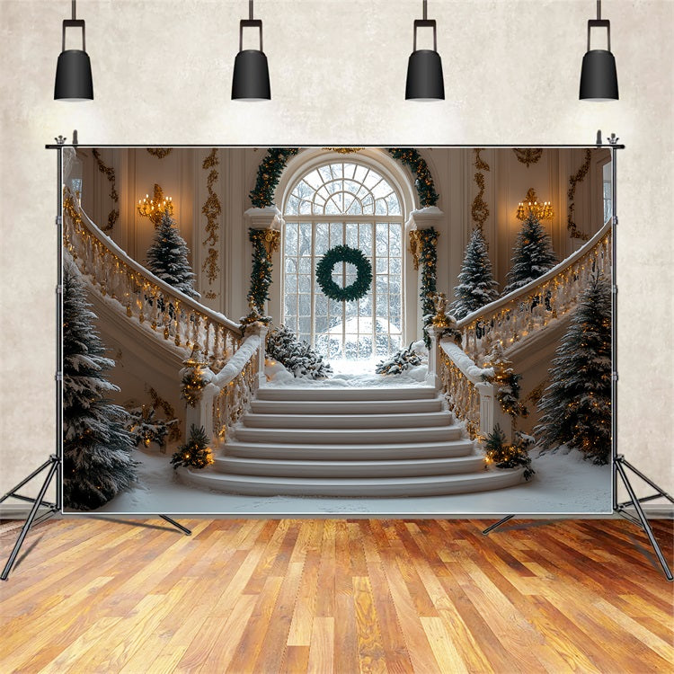 Weihnachten Schnee Backdrop Goldene Akzente Treppe Backdrop BRP11-244