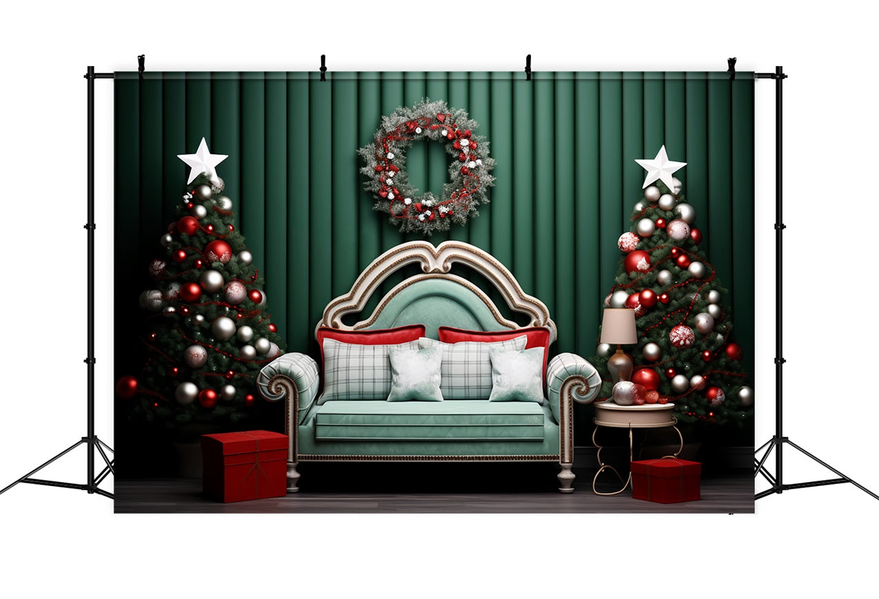 Weihnachten Backdrops Grüne Wand Kranz Sofa Backdrop BRP11-246