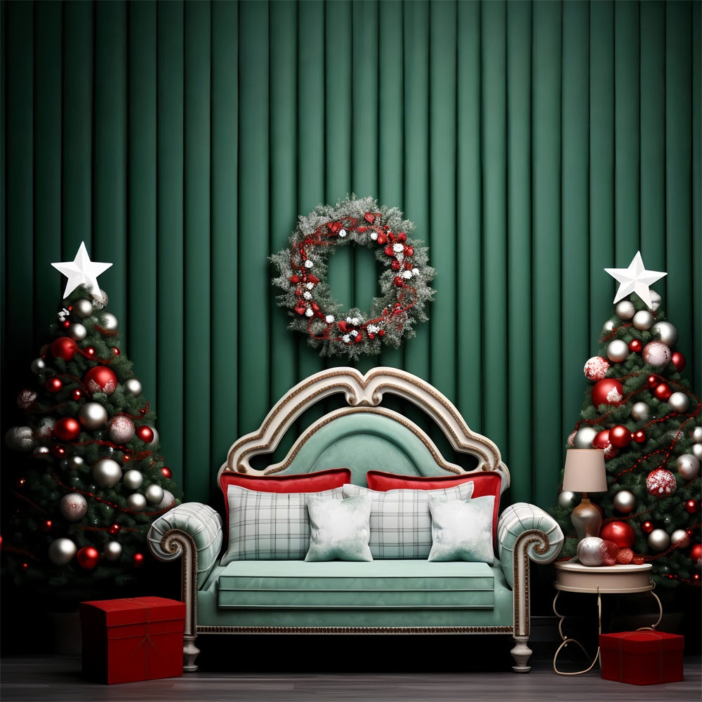 Weihnachten Backdrops Grüne Wand Kranz Sofa Backdrop BRP11-246