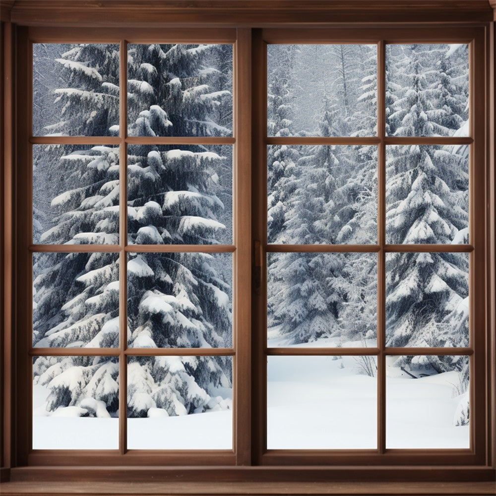 Winter Hintergrund Ideen verschneite Kiefer Wald durch Fenster Hintergrund BRP11-273