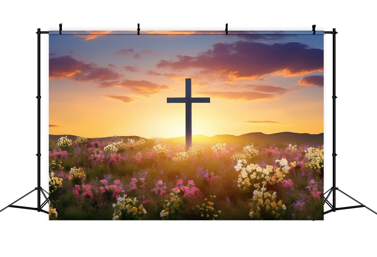 Ostern Fotohintergrund Lebendige Blühende Wiese Kreuz Hintergrund BRP11-321