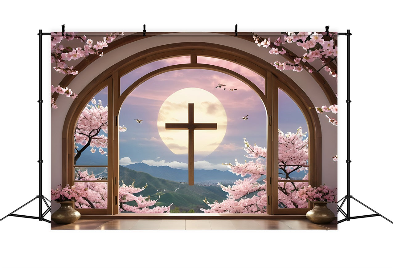 Ostern Hintergrund Kreuz Blüte Gerahmte Fenster Hintergrund BRP11-322