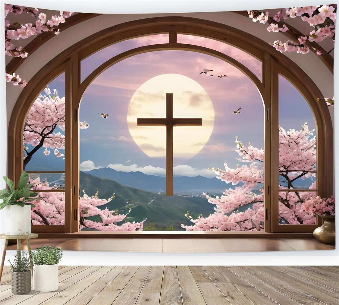 Ostern Hintergrund Kreuz Blüte Gerahmte Fenster Hintergrund BRP11-322