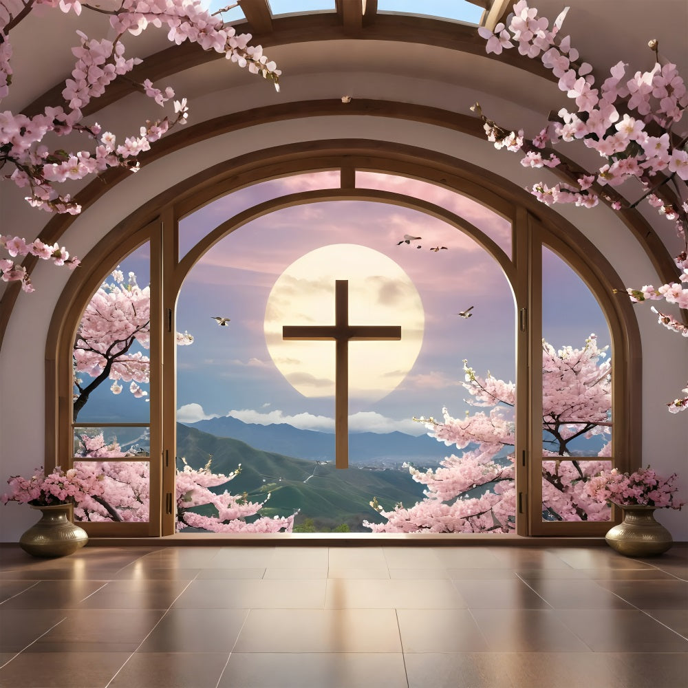 Ostern Hintergrund Kreuz Blüte Gerahmte Fenster Hintergrund BRP11-322