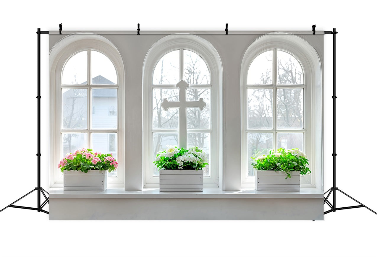 Ostern Fotohintergrund Fenster Dekor Floral Kreuz Hintergrund BRP11-328