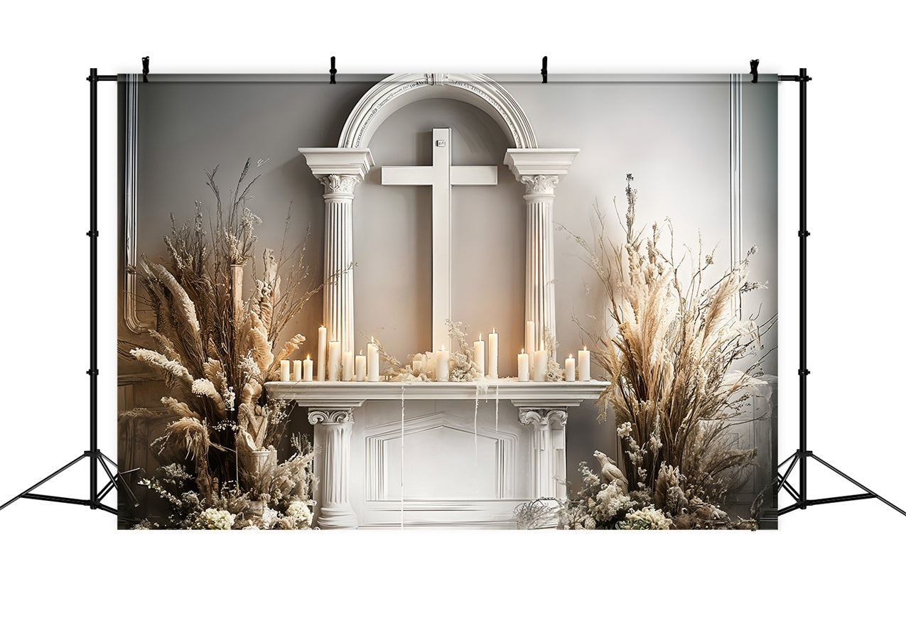 Hintergrund Ostern Altar Kreuz Kerzen Blumen Hintergrund BRP11-329