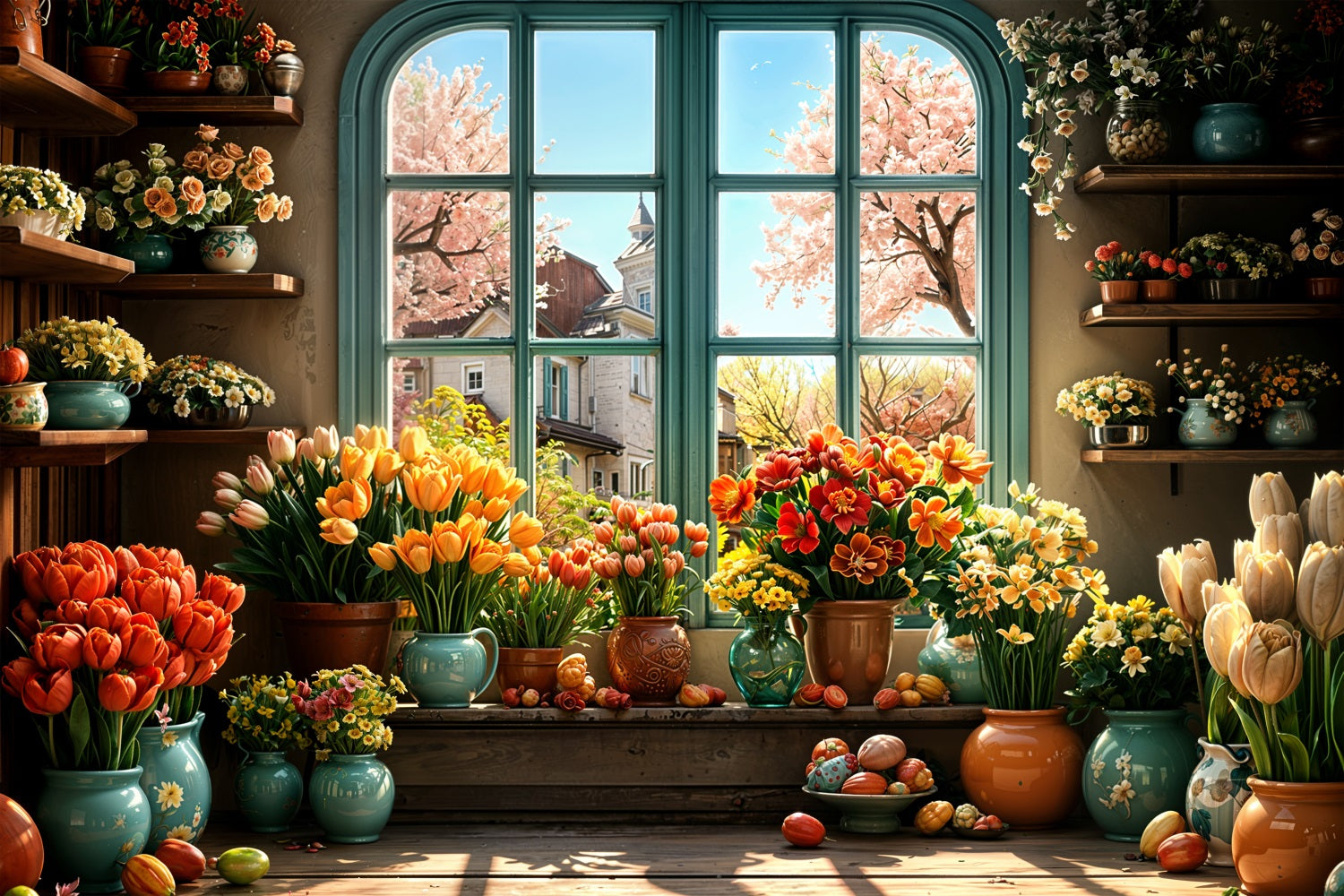 Ostern Hintergrund Bilder Ei Blüte Fenster Hintergrund BRP11-347