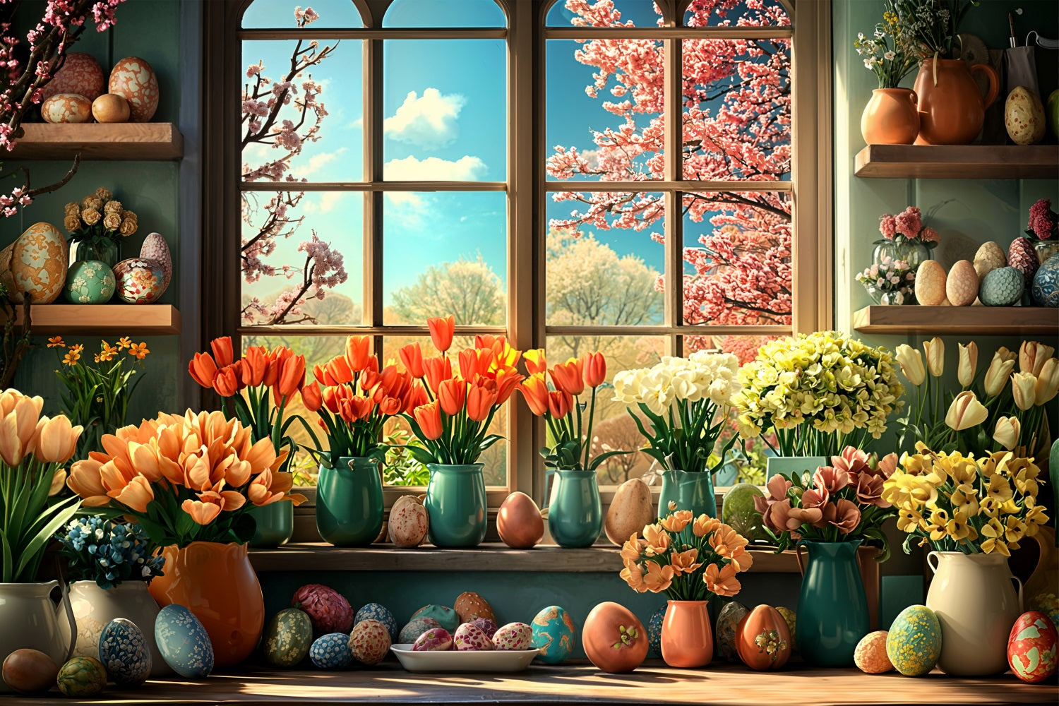 Ostern Blume Hintergrund Ei Fenster Dekor Hintergrund BRP11-348