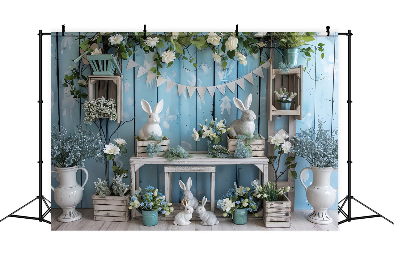 Ostern Bunny Hintergrund Blau Floral Table Hintergrund BRP11-355