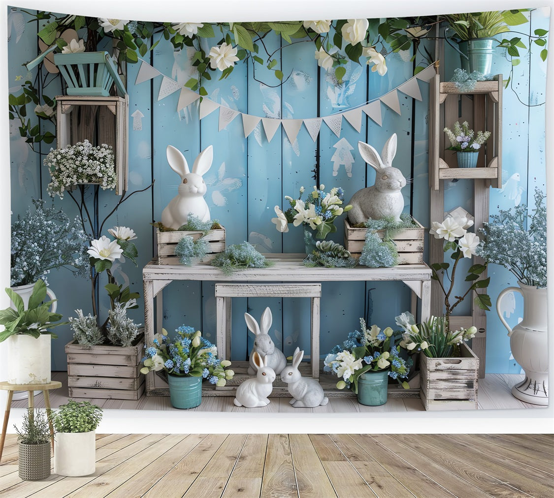 Ostern Bunny Hintergrund Blau Floral Table Hintergrund BRP11-355