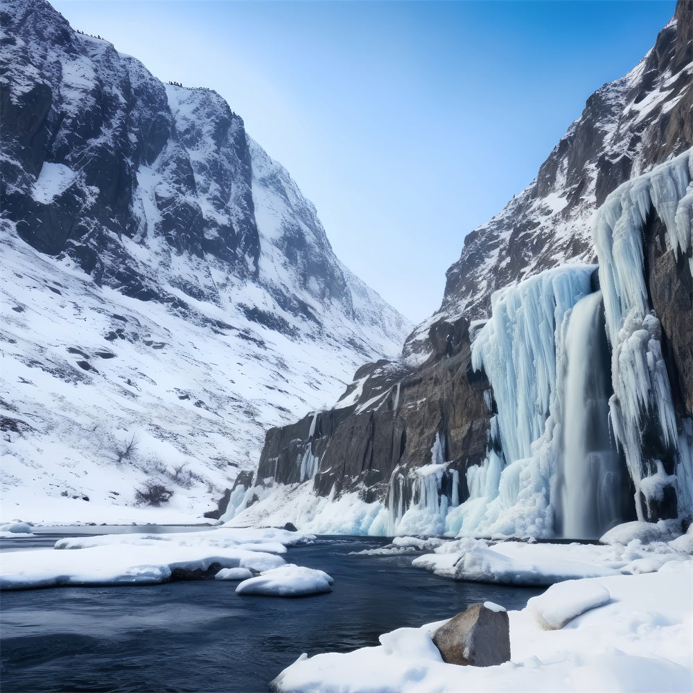 Winterszenen Majestätischer eisbedeckter Wasserfall Hintergrund BRP11-36