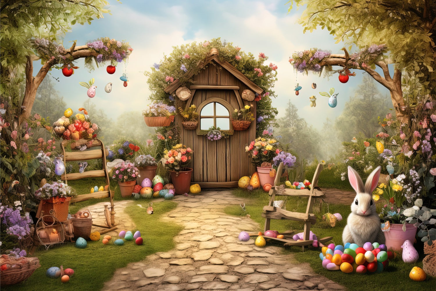 Frohe Ostern Hintergrund Hase Gartenweg Eier Hintergrund BRP11-360